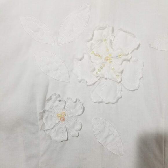 Anne Carson Linen Shirt Womens Medium Sleeveless Embellished Flower Art to Wear - Picture 4 of 8